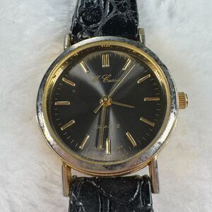 Vintage M Cassini Black Dial Watch Gold Tone Minimalist Skinny Strap Quartz